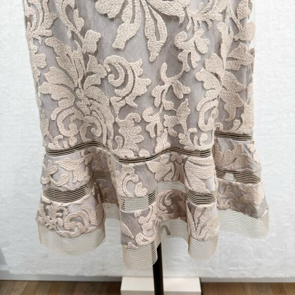 NWT Tadashi Shoji Lace Horsewire Dress Beige Boat Neck Wedding Cocktail Size 6 - Picture 6 of 16